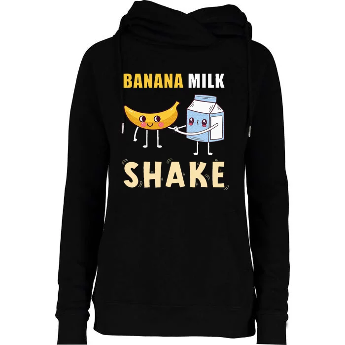 Kawaii Banana Milkshake Funny Banana Milk Shake Womens Funnel Neck Pullover Hood