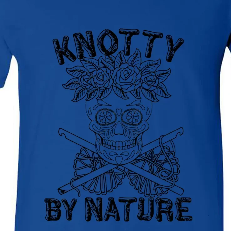 Knotty By Nature Funny Skeleton Knitting Crocheting Lover Cute Gift V-Neck T-Shirt