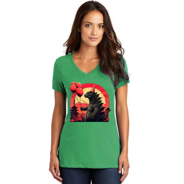 Kaiju Birthday Party Japan Monster Movie Bday Decorations Women's V-Neck T-Shirt