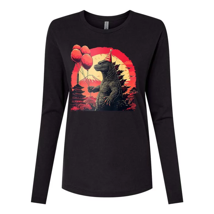 Kaiju Birthday Party Japan Monster Dinosaur Womens Cotton Relaxed Long Sleeve T-Shirt