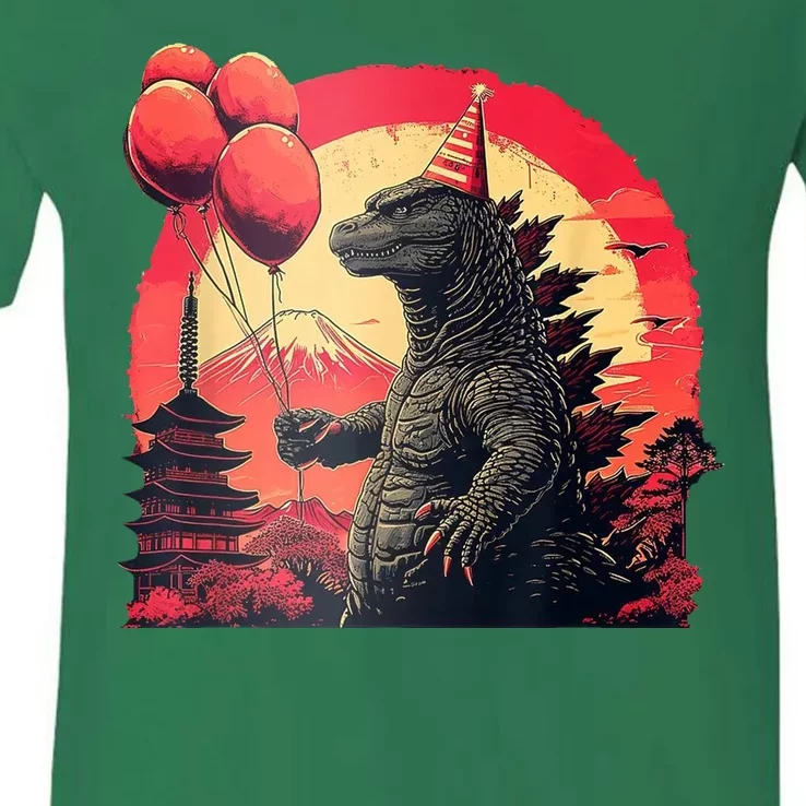 Kaiju Birthday Party Japan Monster Dinosaur V-Neck T-Shirt