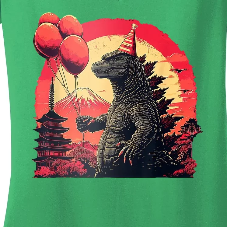 Kaiju Birthday Party Japan Monster Dinosaur Women's V-Neck T-Shirt