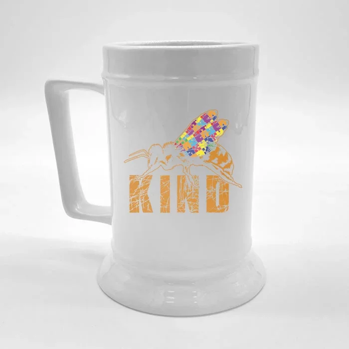 Kindness Bee Puzzle April Blue Special Kind Autism Awareness Gift Front & Back Beer Stein