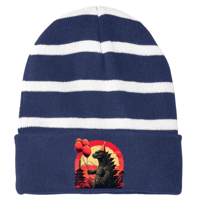 Kaiju Birthday Party Japan Monster Movie Bday Decorations Striped Beanie with Solid Band