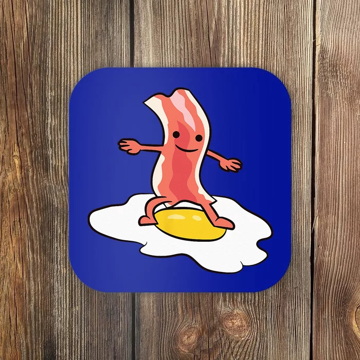 Kawaii Bacon Surfing On Fried Egg Breakfast Egg And Bacon Coaster