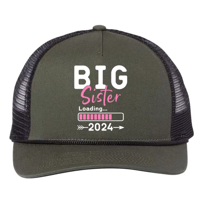 Kids Big Sister Loading 2024 Promoted To Big Sister 2024 Retro Rope Trucker Hat Cap