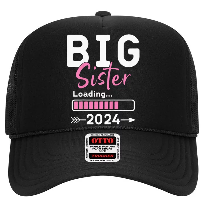 Kids Big Sister Loading 2024 Promoted To Big Sister 2024 High Crown Mesh Trucker Hat