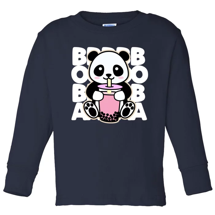 Kawaii Boba Tea Cute Anime Panda Kawaii Bubble Tea Drink Toddler Long Sleeve Shirt