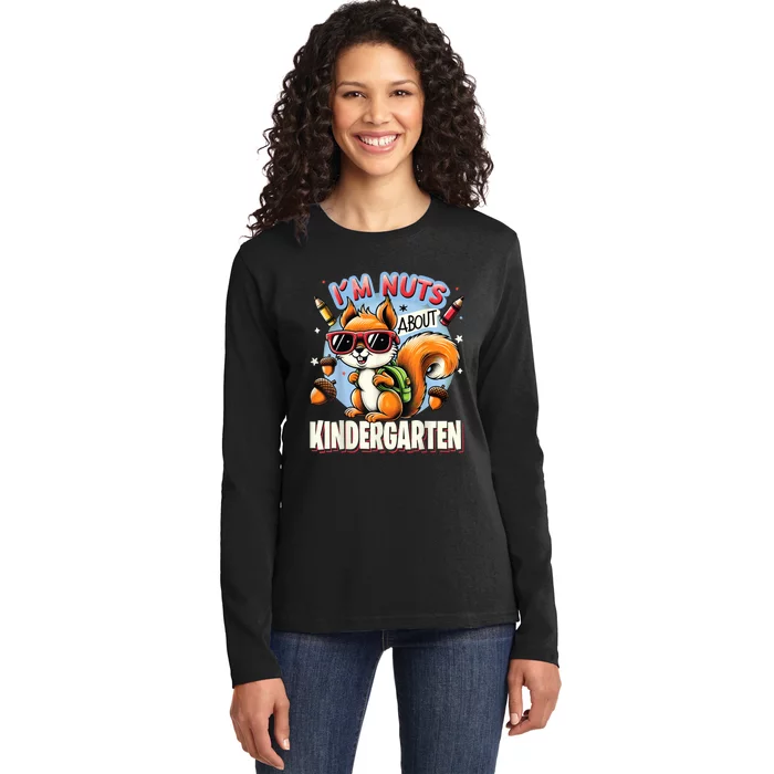 Kindergarten Back To School 1st Day Of Kindergarten Squirrel Ladies Long Sleeve Shirt