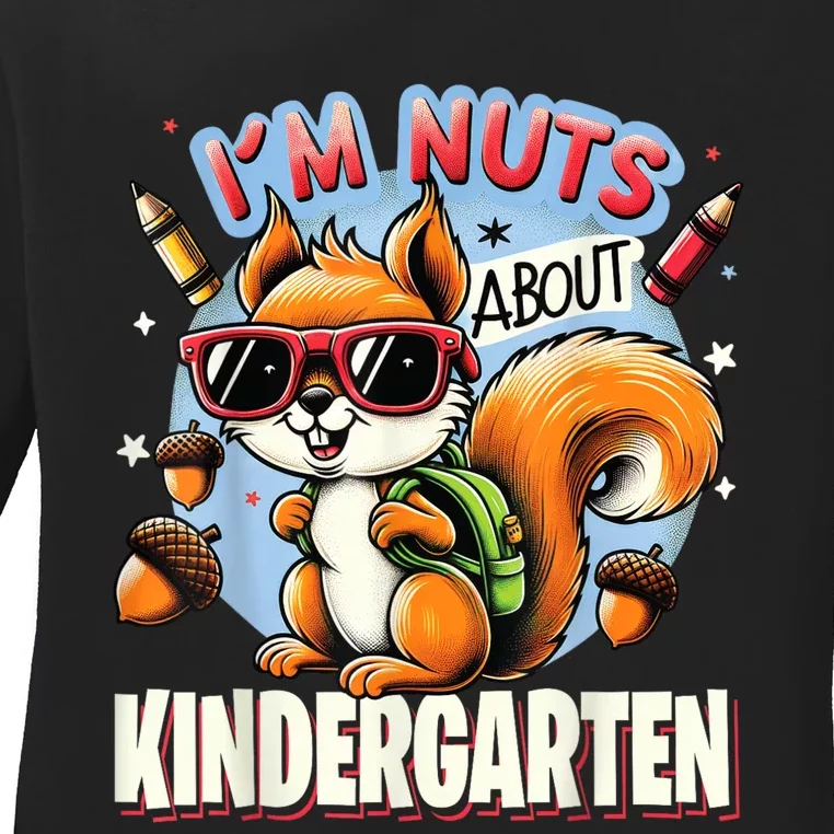 Kindergarten Back To School 1st Day Of Kindergarten Squirrel Ladies Long Sleeve Shirt