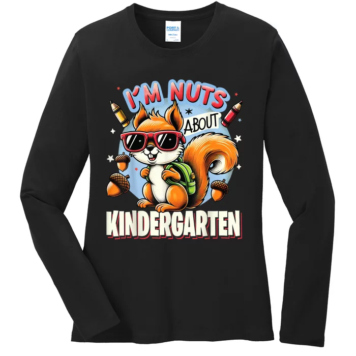 Kindergarten Back To School 1st Day Of Kindergarten Squirrel Ladies Long Sleeve Shirt