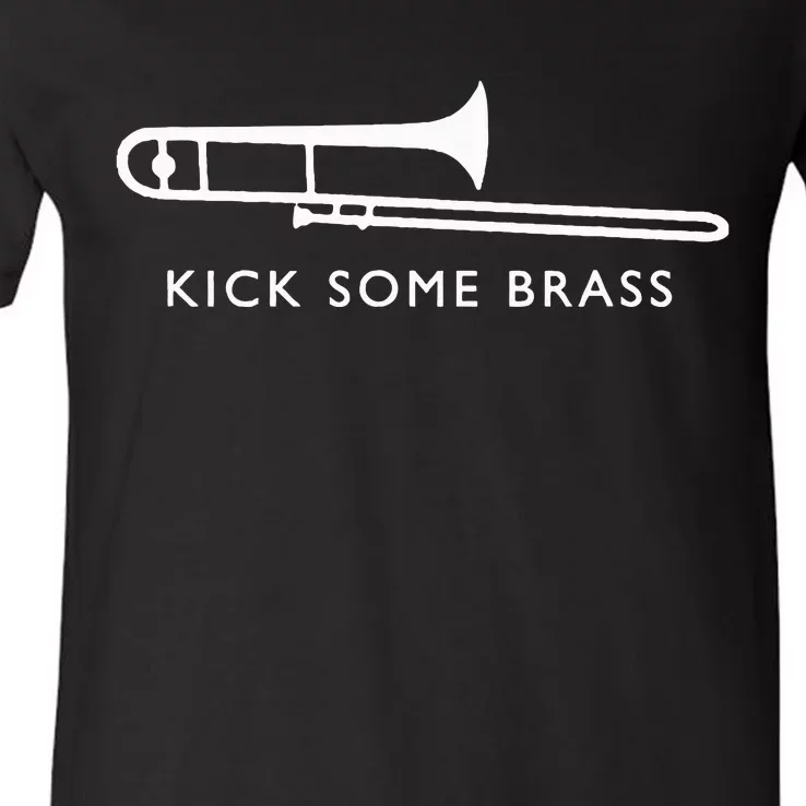 Kick Brass Trombone Fun Marching Band Camp Geek Nerd V-Neck T-Shirt