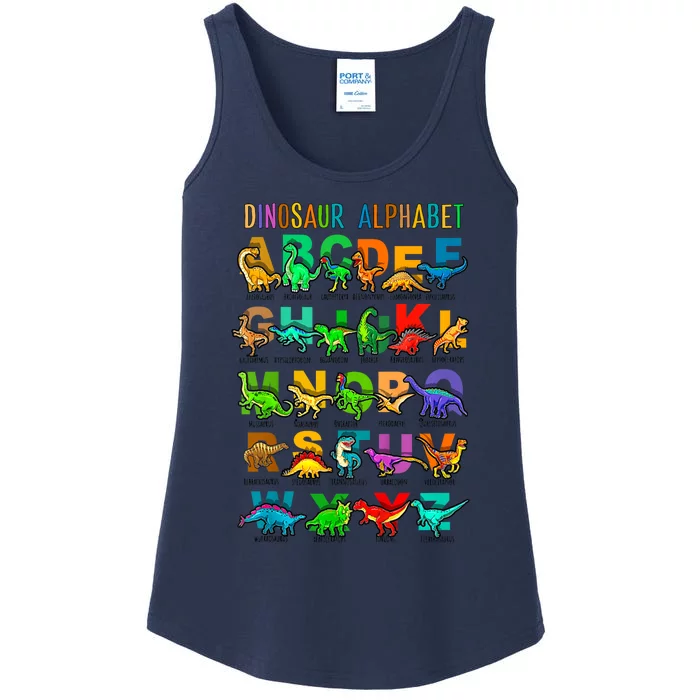 Kids Back To School Types Of Dinosaurs Alphabet Identification Ladies Essential Tank