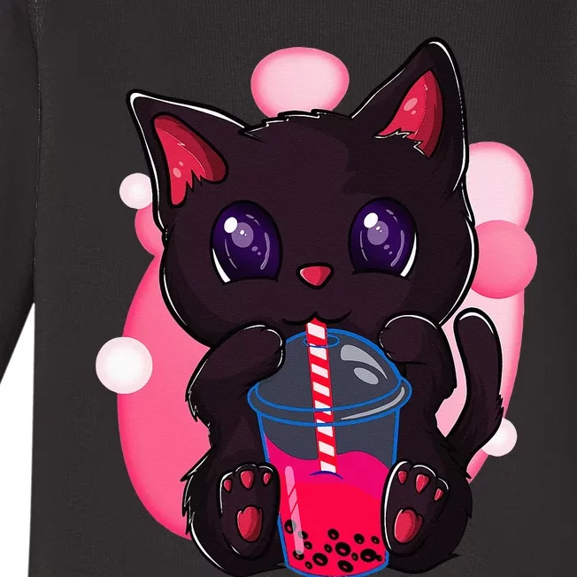 Kawaii Boba Tea Cat Japanese Neko Bubble Tea Funny Anime Baby Long Sleeve Bodysuit