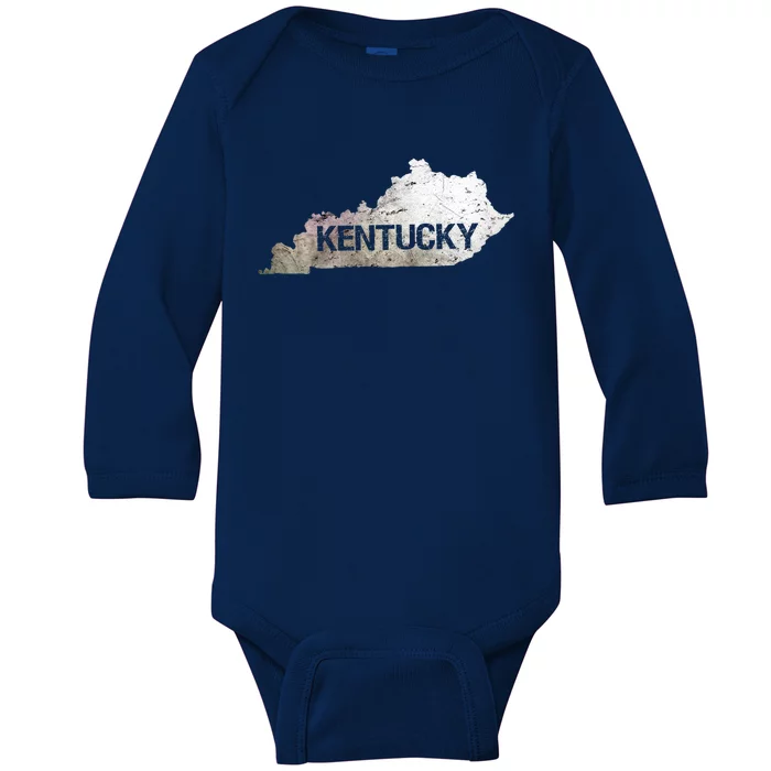 Kentucky Bourbon Vintage State Map Home Outline Derby Funny Gift Baby Long Sleeve Bodysuit