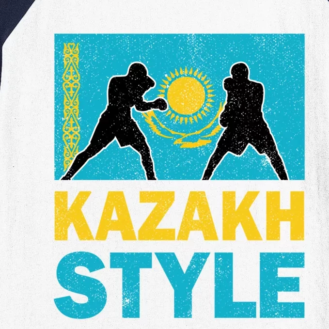 Kazakh Boxing Vintage Kazakhstan Flag Kazakh Boxing Pride Cool Gift Baseball Sleeve Shirt