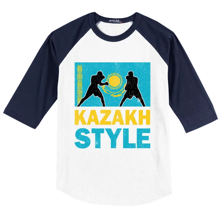 Kazakh Boxing Vintage Kazakhstan Flag Kazakh Boxing Pride Cool Gift Baseball Sleeve Shirt