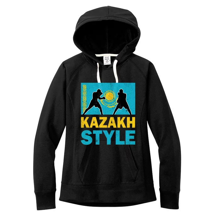 Kazakh Boxing Vintage Kazakhstan Flag Kazakh Boxing Pride Funny Gift Women's Fleece Hoodie