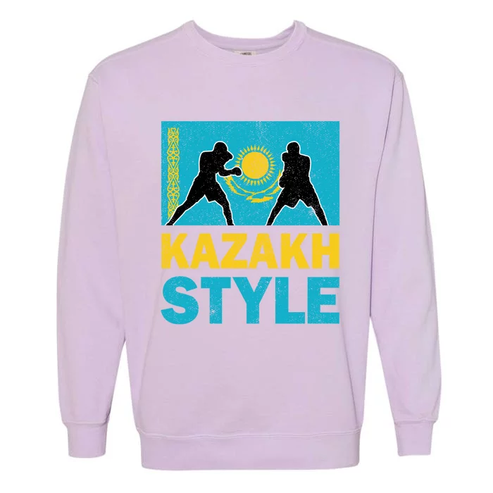 Kazakh Boxing Vintage Kazakhstan Flag Kazakh Boxing Pride Funny Gift Garment-Dyed Sweatshirt