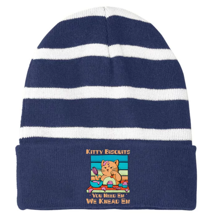 Kitty Biscuits We Knead Em You Need Em Cat Baking Vintage Striped Beanie with Solid Band