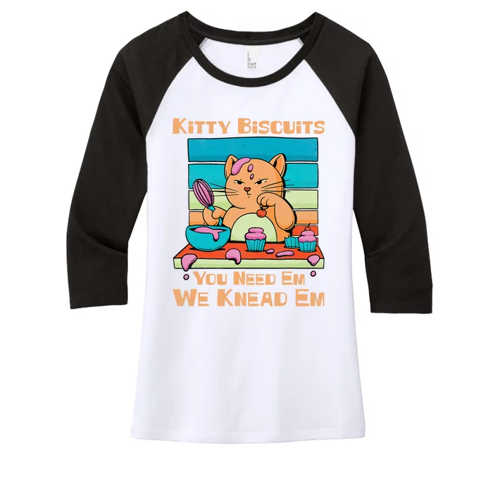 Kitty Biscuits We Knead Em You Need Em Cat Baking Vintage Women's Tri-Blend 3/4-Sleeve Raglan Shirt