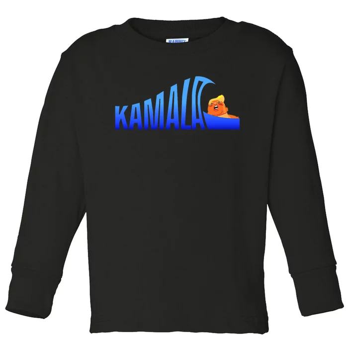 Kamala Blue Wave Over Trump Harris For President Toddler Long Sleeve Shirt