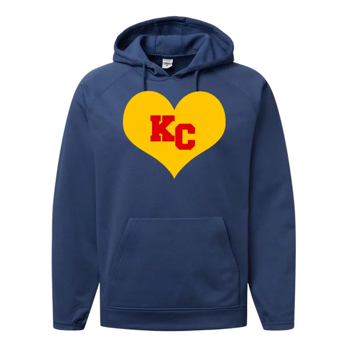 KC Football Heart Kansas City Fan Performance Fleece Hoodie