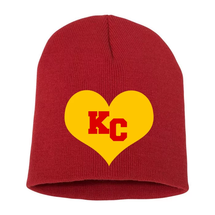 KC Football Heart Kansas City Fan Short Acrylic Beanie