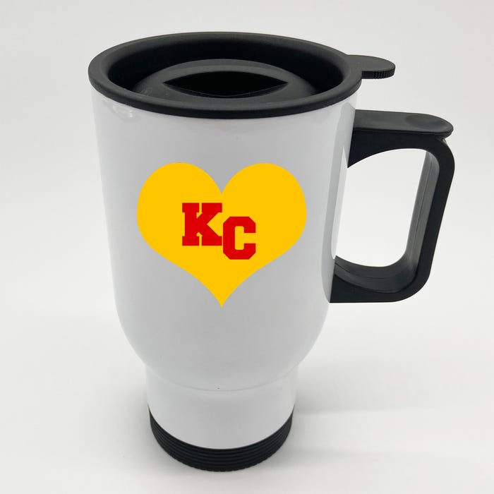 KC Football Heart Kansas City Fan Front & Back Stainless Steel Travel Mug