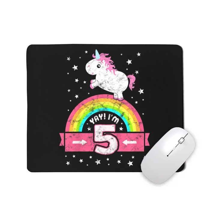 K.i.d.s Cute 5th Birthday Girl Pink Unicorn Rainbow 5 Year Mousepad