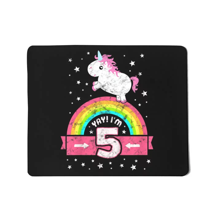 K.i.d.s Cute 5th Birthday Girl Pink Unicorn Rainbow 5 Year Mousepad