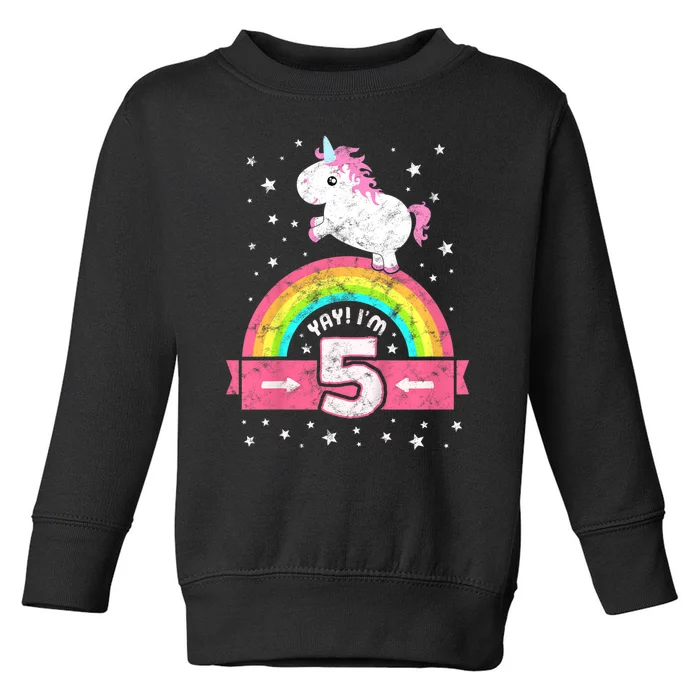 K.i.d.s Cute 5th Birthday Girl Pink Unicorn Rainbow 5 Year Toddler Sweatshirt