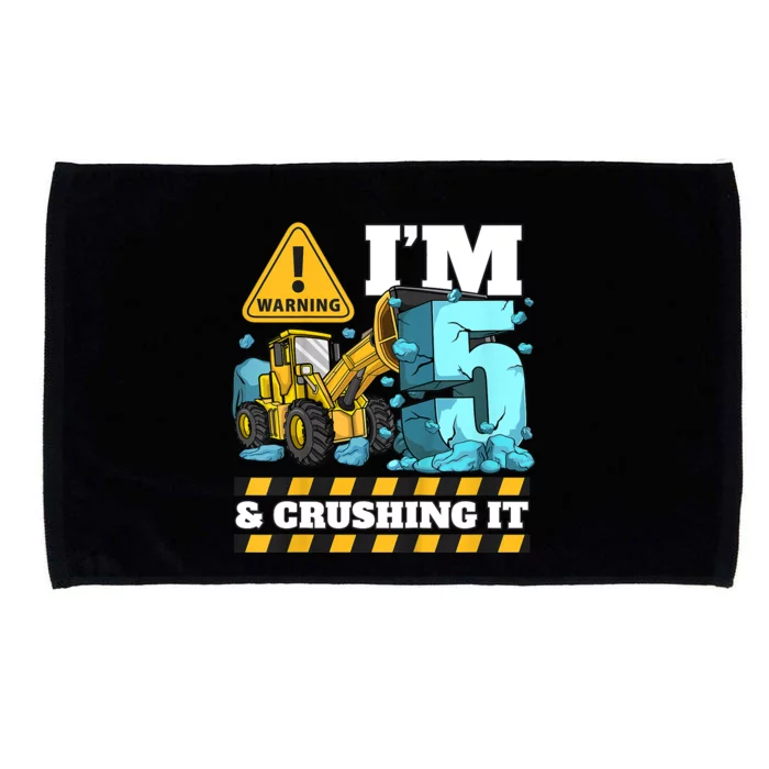 Kids Construction 5th Birthday Boy 5 Bulldozer Digger Truck Cool Gift Microfiber Hand Towel