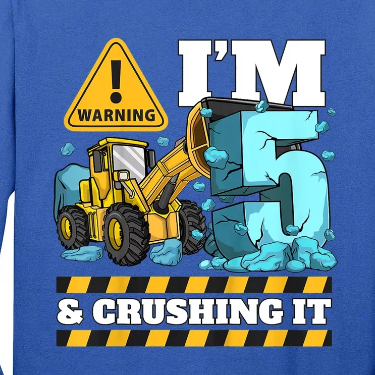 Kids Construction 5th Birthday Boy 5 Bulldozer Digger Truck Cool Gift Tall Long Sleeve T-Shirt