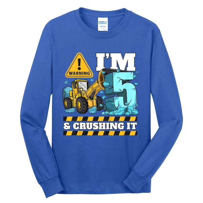 Kids Construction 5th Birthday Boy 5 Bulldozer Digger Truck Cool Gift Tall Long Sleeve T-Shirt