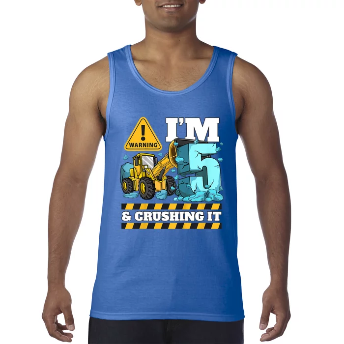 Kids Construction 5th Birthday Boy 5 Bulldozer Digger Truck Cool Gift Tank Top