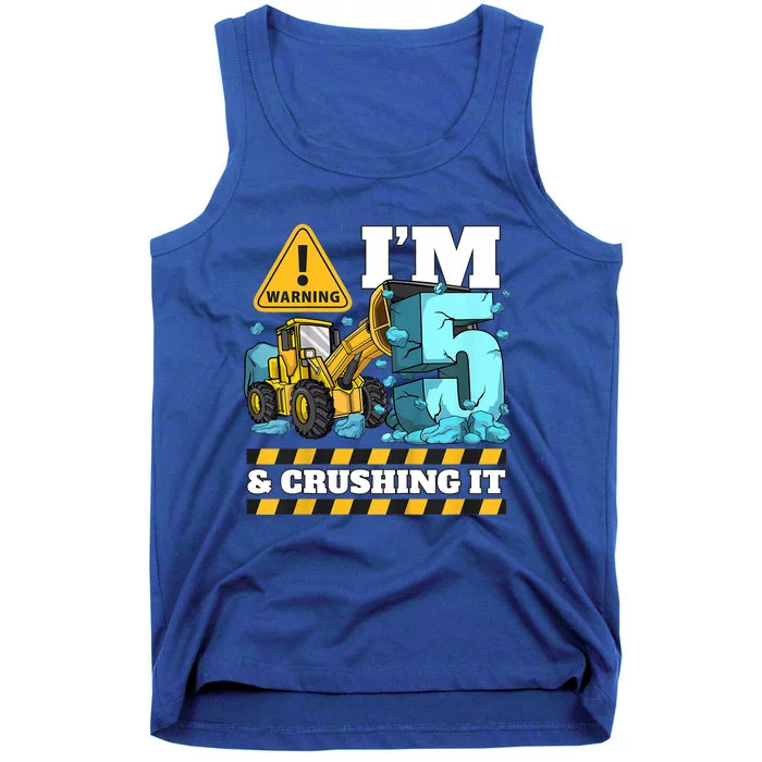 Kids Construction 5th Birthday Boy 5 Bulldozer Digger Truck Cool Gift Tank Top