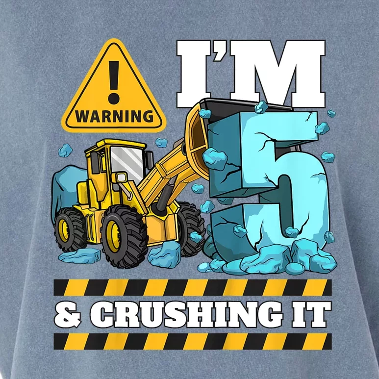 Kids Construction 5th Birthday Boy 5 Bulldozer Digger Truck Cool Gift Garment-Dyed Women's Muscle Tee