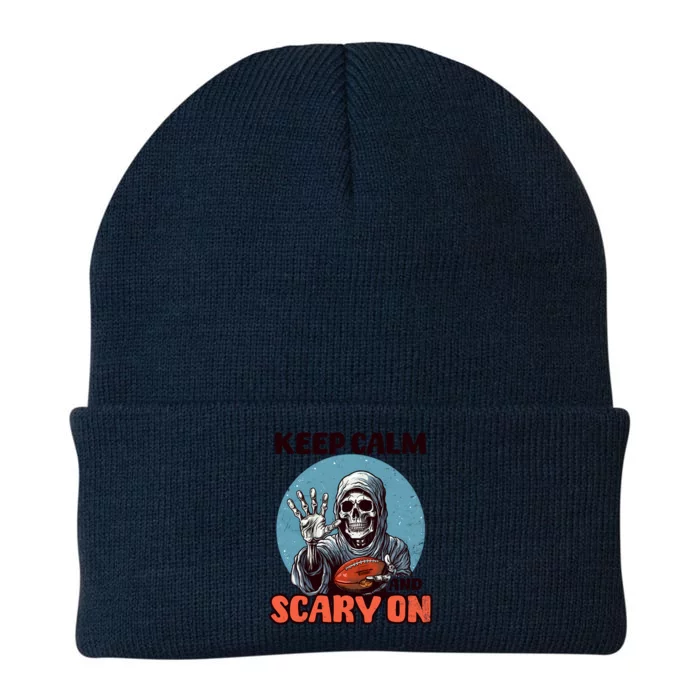 Keep Calm And Scary On Design Football Halloween Cool Gift Knit Cap Winter Beanie