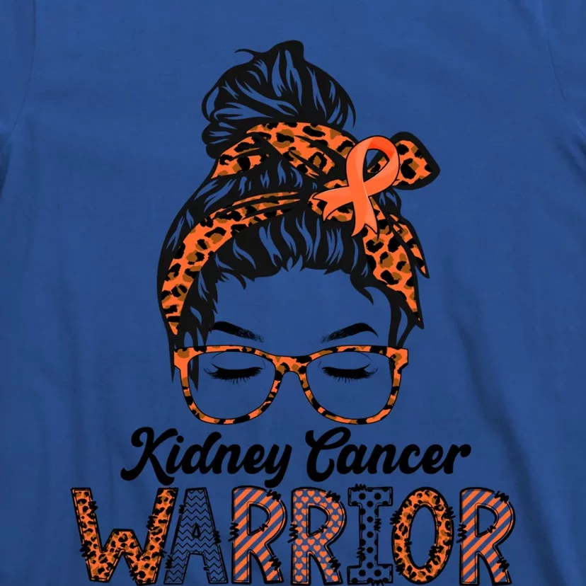 Kidney Cancer Awareness Warrior Messy Bun Hair Glasses Gift T-Shirt