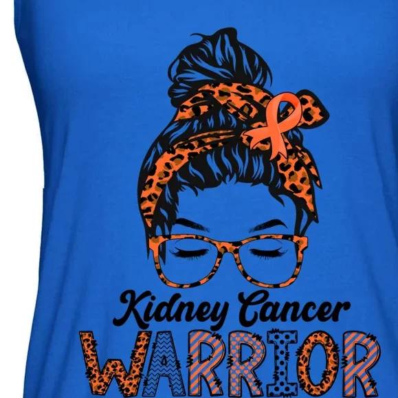 Kidney Cancer Awareness Warrior Messy Bun Hair Glasses Gift Ladies Essential Flowy Tank