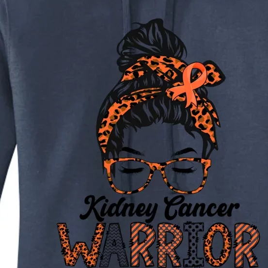 Kidney Cancer Awareness Warrior Messy Bun Hair Glasses Gift Women's Pullover Hoodie