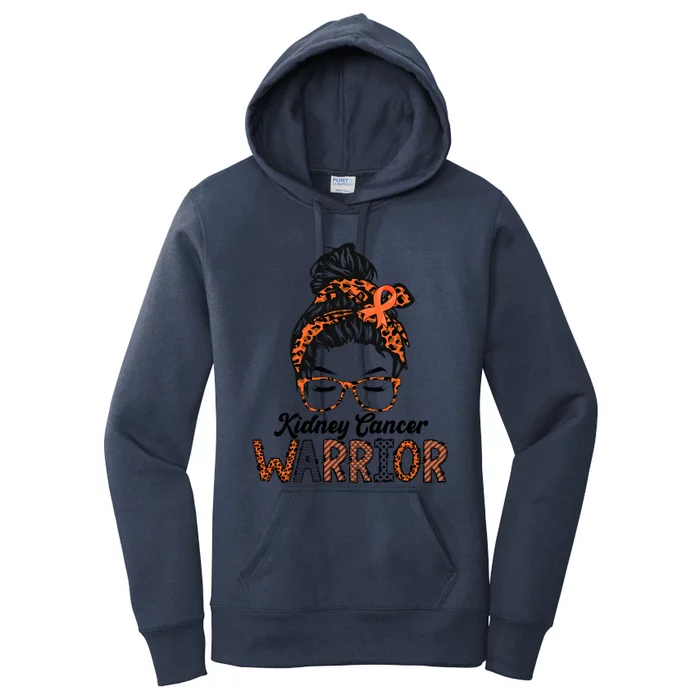 Kidney Cancer Awareness Warrior Messy Bun Hair Glasses Gift Women's Pullover Hoodie