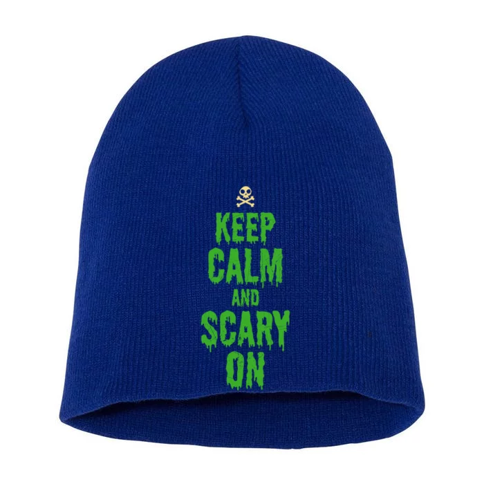 Keep Calm And Scary On Funny Halloween Holiday Design Gift Short Acrylic Beanie