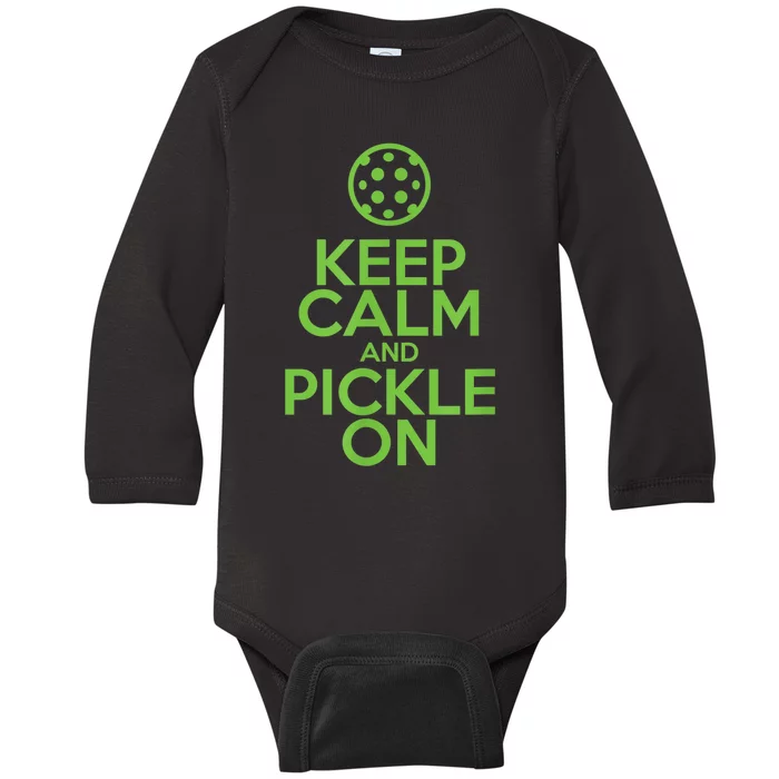 Keep Calm And Pickle On Pickleball TShirt With Pickle Ball Baby Long Sleeve Bodysuit