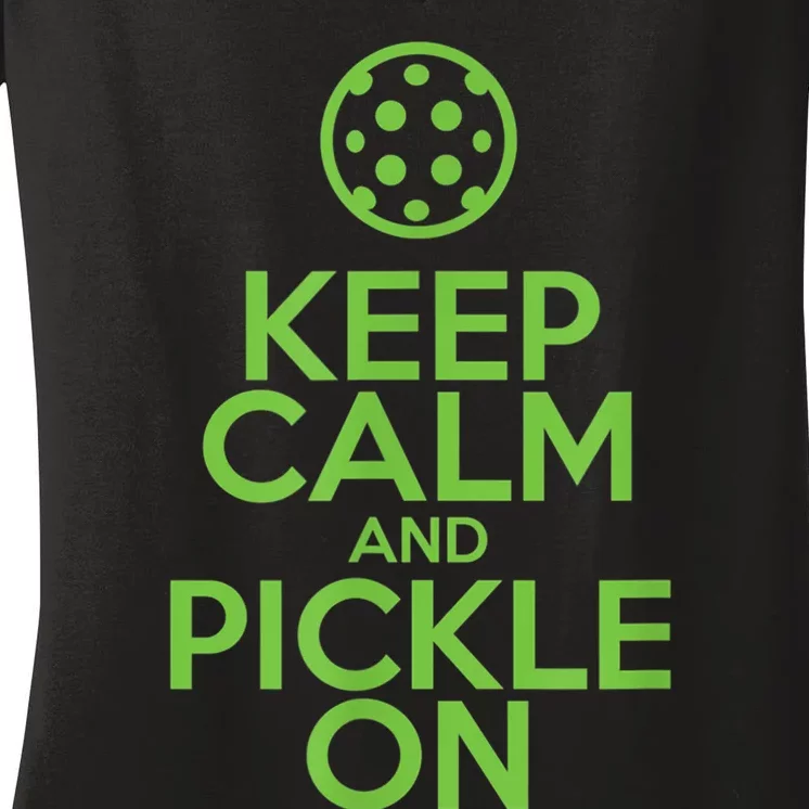 Keep Calm And Pickle On Pickleball TShirt With Pickle Ball Women's V-Neck T-Shirt