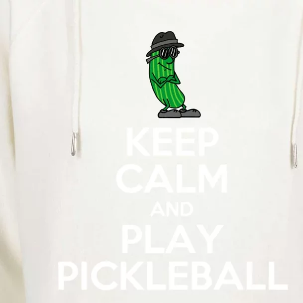 Keep Calm And Play Pickleball Funny Cartoon Pickle Gift Womens Funnel Neck Pullover Hood