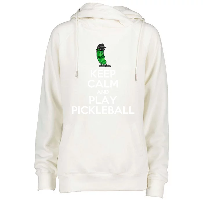 Keep Calm And Play Pickleball Funny Cartoon Pickle Gift Womens Funnel Neck Pullover Hood