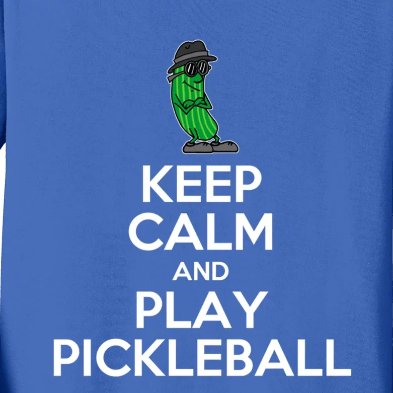 Keep Calm And Play Pickleball Funny Cartoon Pickle Gift Kids Long Sleeve Shirt