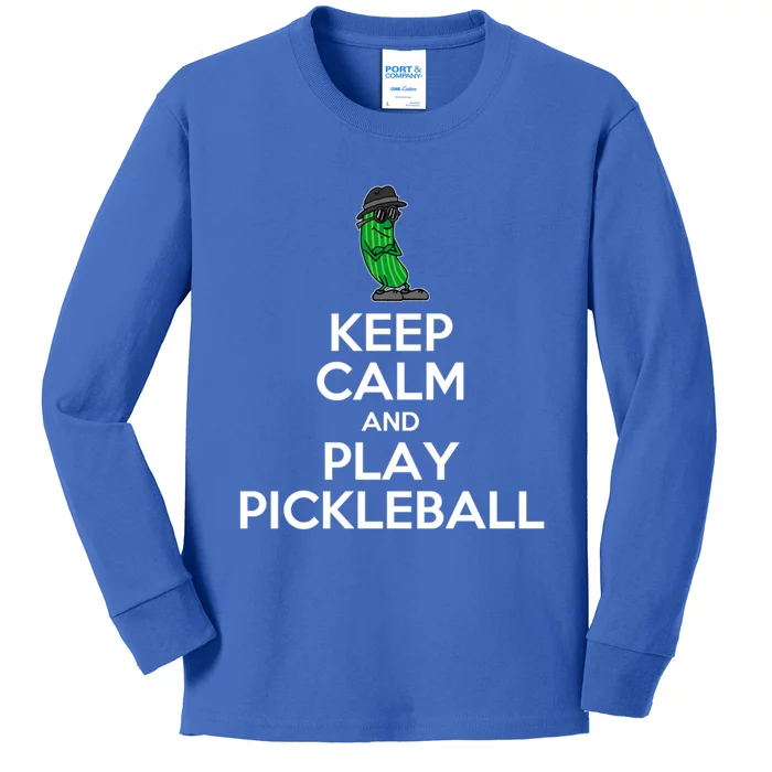 Keep Calm And Play Pickleball Funny Cartoon Pickle Gift Kids Long Sleeve Shirt